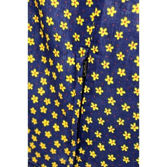 Cottage Core Long Dress Country Victorian Style Lace Seam Navy Blue Floral Print - Picture 4 of 10